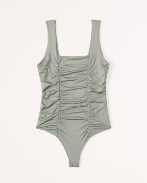 Body Abercrombie Sleek Seamless Fabric Ruched Squareneck Damske Zelene | 93YFTXKPI