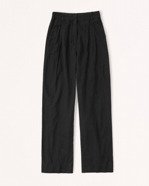 Nohavice Abercrombie Linen-blend Tailored Wide Leg Damske Čierne | 70ANSYPOL