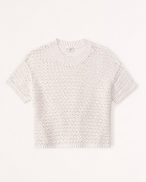 Tricko Abercrombie Kratke-sleeve Crochet Damske Biele | 28ILEKAXV