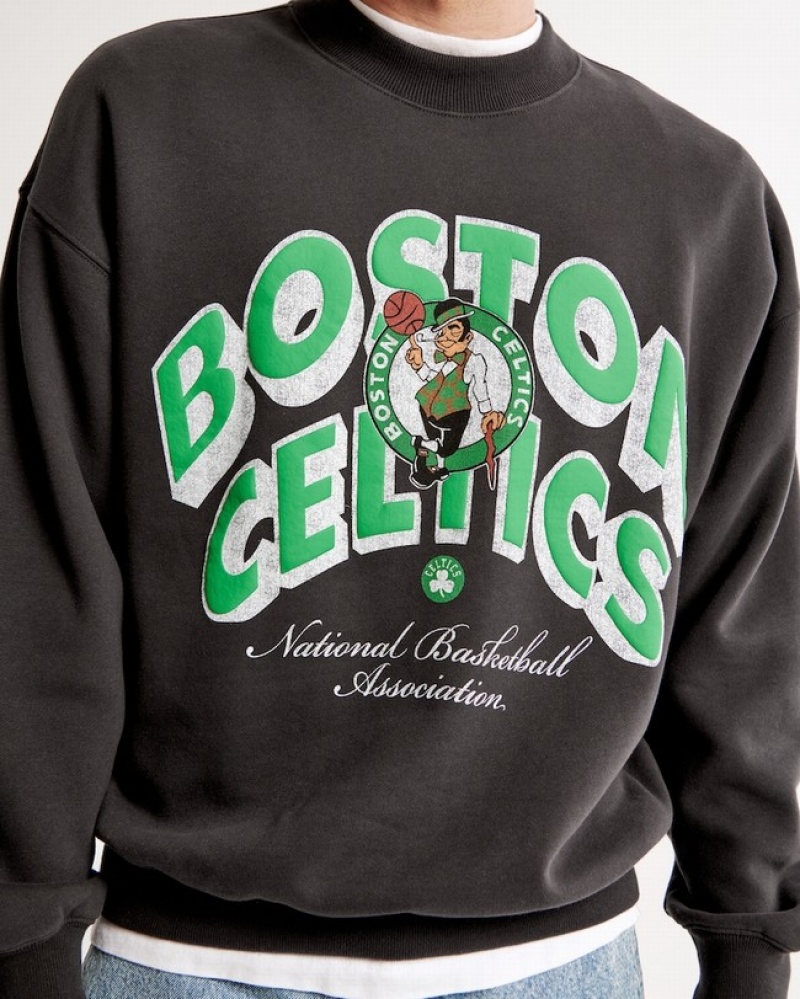 Mikiny Abercrombie Boston Celtics Graphic Crew Panske  Tmavo Siva | 59UGJTNBZ