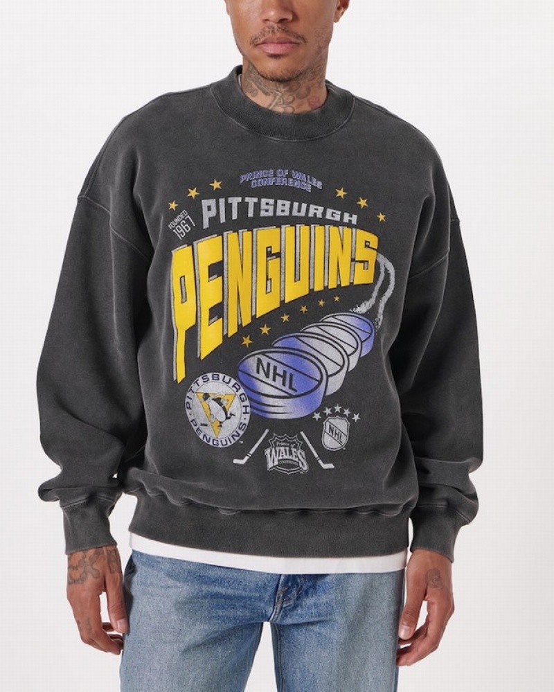 Mikiny Abercrombie Pittsburgh Penguins Graphic Crew Panske  Čierne | 49VAOMUYR