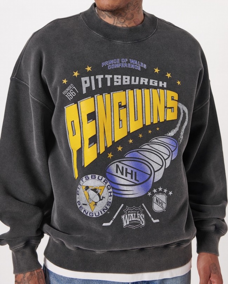 Mikiny Abercrombie Pittsburgh Penguins Graphic Crew Panske  Čierne | 49VAOMUYR