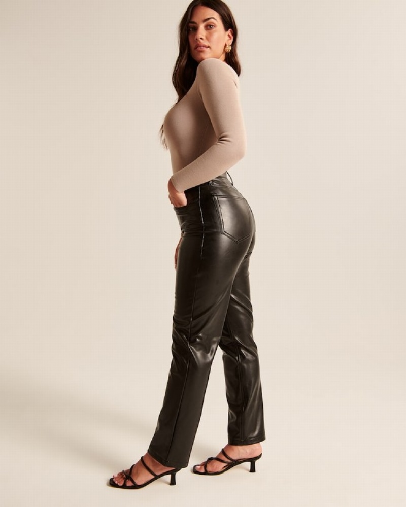 Nohavice Abercrombie Curve Love Vegan Leather 90s Straight Damske  Čierne | 32FJVNTXK