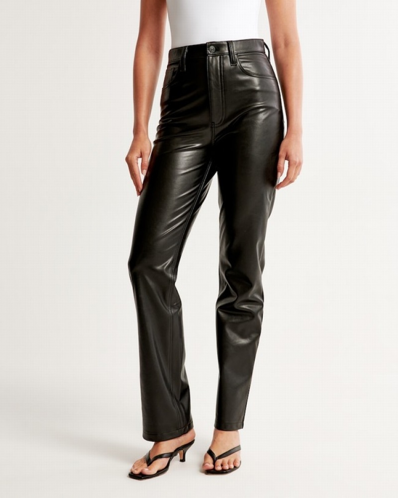 Nohavice Abercrombie Vegánske Leather 90s Straight Damske  Čierne | 42MSQHRXA