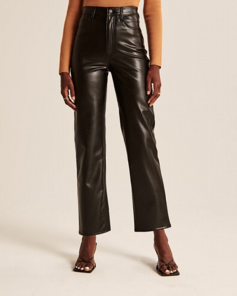 Nohavice Abercrombie Vegánske Leather Ankle Straight Damske  Čierne | 07IQLWRPH
