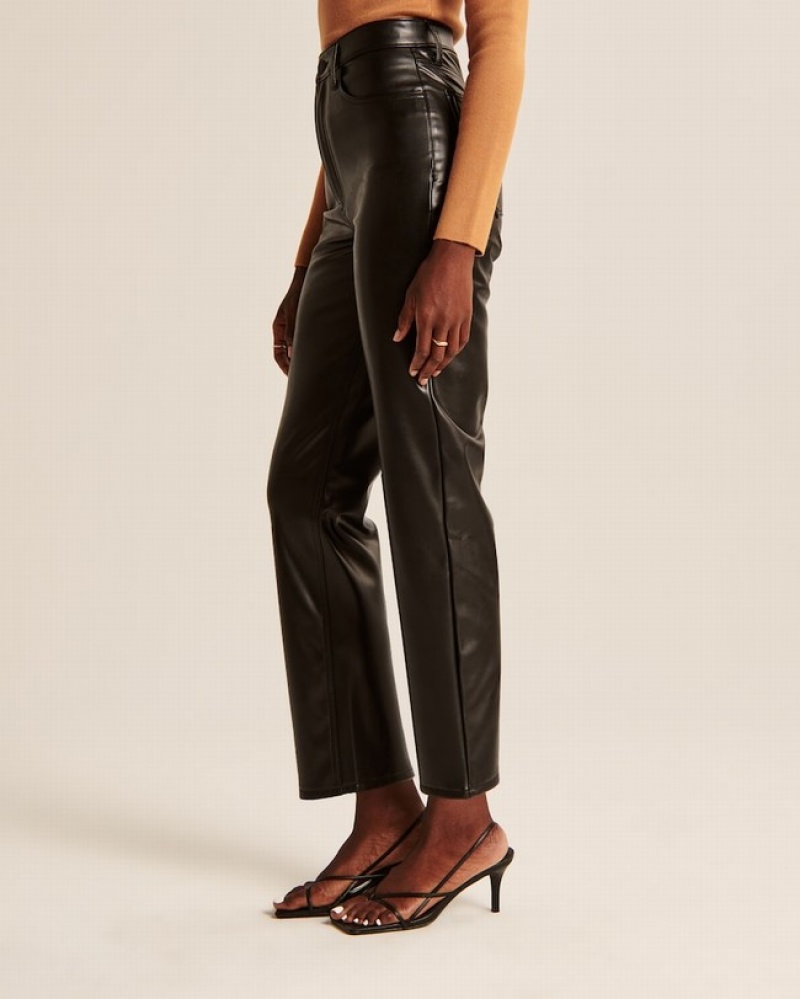 Nohavice Abercrombie Vegánske Leather Ankle Straight Damske  Čierne | 07IQLWRPH