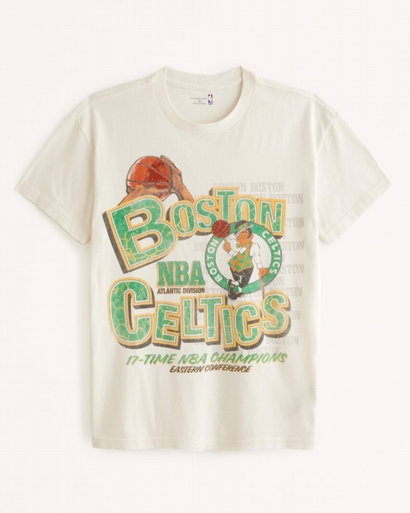 Tricko Abercrombie Boston Celtics Graphic Panske  Biele | 04ODHKCLI