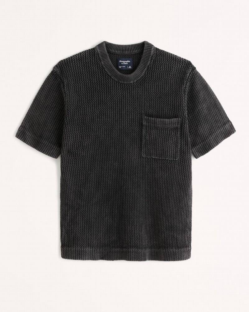 Tricko Abercrombie Crochet Knit Panske  Čierne | 28BRHMUTG