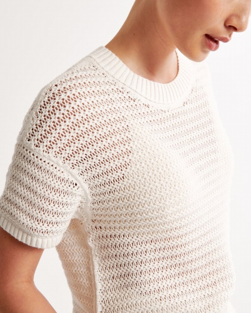 Tricko Abercrombie Kratke-sleeve Crochet Damske  Biele | 28ILEKAXV