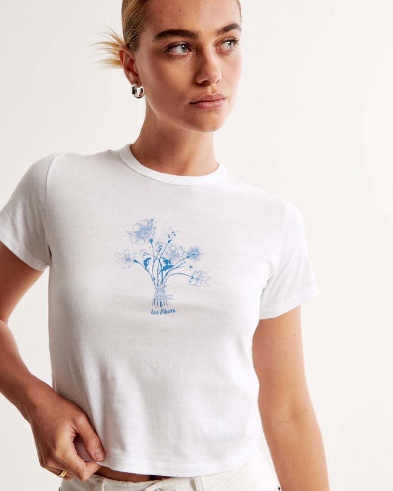 Tricko Abercrombie Kratke-sleeve Floral Graphic Skimming Damske  Biele | 80FCLDKNB